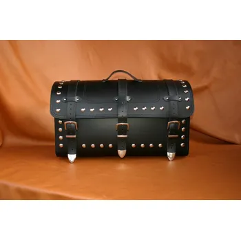 Zavazadlo na motocykl Kožený chopper kufr K181 se zámkem, 60x28x33cm - s nýty / bez boční kapsičky / 1x nápoják