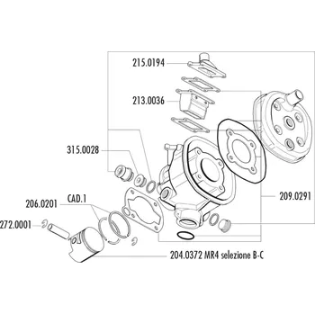 Motor automobilu Pístní sada Polini 70ccm 47mm (C), Malaguti Dune 50, Minarelli MR4 204.0372/C