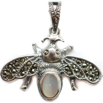 Souprava šperků Přívěsek motýlek zdobený pyritovými kamínky a vykládaný perletí stříbro AG 925/1000 AG 017