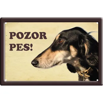 Plechová cedule Smal Výstražná cedule: Saluki perský chrt I