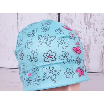 Čepice Funkční čepice RDX F679 tyrkys s neon růžovými květy a motýlky velikost čepic: 52-54cm (5-7 let, RDX vel.5)