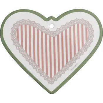 Kuchyňské prkénko Dekorativní talíř/podložka srdce pod horké nádobí PEONIA BRANDANI (barva - keramika,korek, bílá/růžová/zelená)