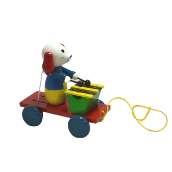 Dřevěná hračka Tahací pejsek barevný s xylofonem