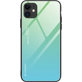 Pouzdro na mobilní telefon Kryt se skleněnou zadní stranou pro iPhone 12 Pro Max - zeleno-azurový