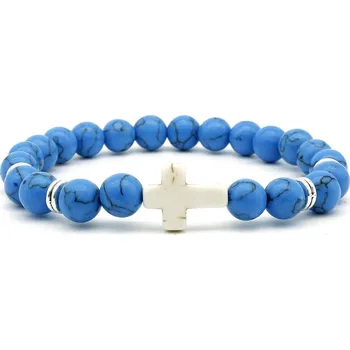 Náramek Náramek z modrého achátu s křížkem