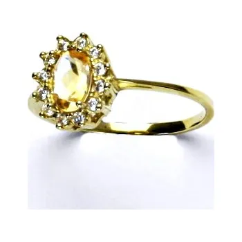 Drahý kámen Zlatý prsten Kate, žluté i bílé zlato, přírodní citrín pálený, čiré zirkony - T 1480