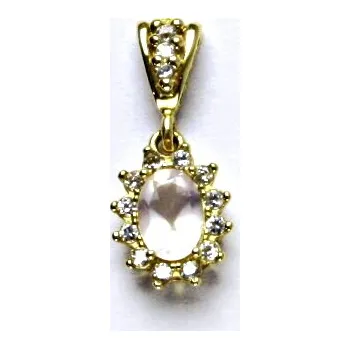 Drahý kámen Zlatý přívěsek Kate, žluté zlato, přírodní růženín, čiré zirkony, P 1480