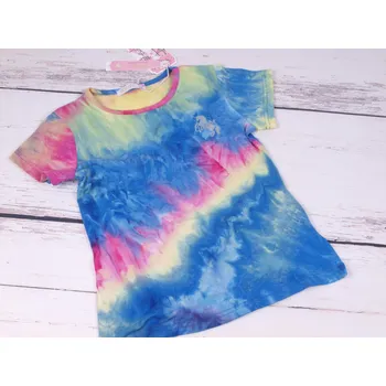 Triko tričko Kugo elastické žíhané modro růžovo žluté krátký rukáv velikost oblečení - děti: 98