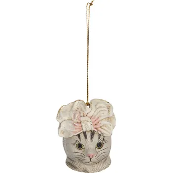 Závěsná dekorace kočky s mašlí - 6*6*7 cm