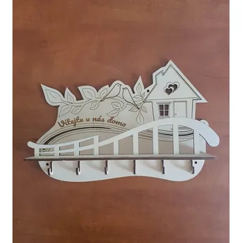 Věšák Věšák na klíče Domeček s ohrádkou - Dřevěné háčky / Malováno lazurou