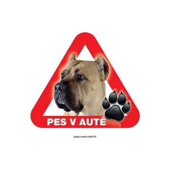 Značení Grel nálepka na plech pozor pes v autě italský mastif světlý
