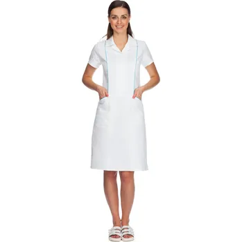 Zdravotnický plášť IREA Sesterské šaty ROMANA Obvod hrudi: 54 | 114-118 cm, Barva: Bílá s tyrkysovým doplňkem | na zakázku