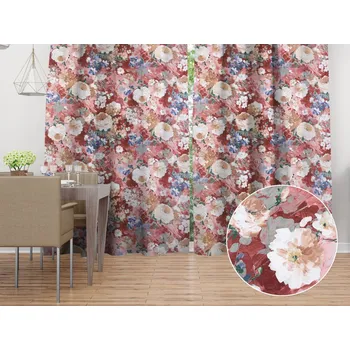 ubrus Dekorační závěs PM-054 Malované květy na růžovém 145x140 cm