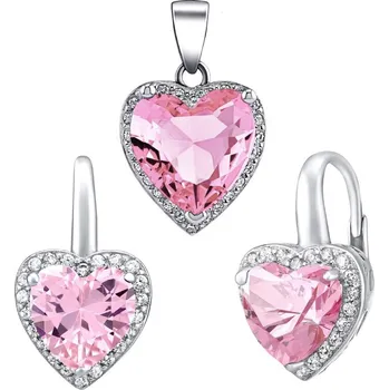 Souprava šperků Silvego Stříbrná souprava srdce s růžovým zirkonem