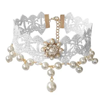 Souprava šperků B-TOP Dámský choker náhrdelník GOTHIC S PERLAMI - bílá