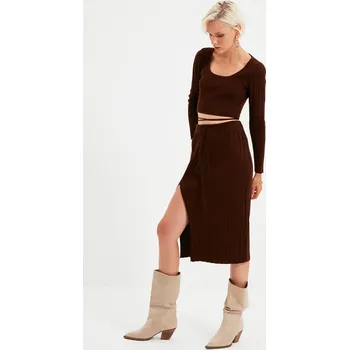 Ledvinka Trendyol Brown Tie Detailed Knitwear Bottom-Top Set Trendyol hnědá 1678307