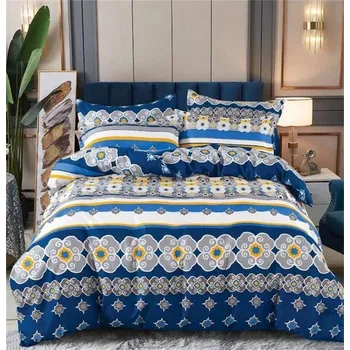 Povlečení Bavlissimo 2-dílné povlečení 140x200 modré s ornamentem a pruhem