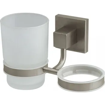 Držák na kartáček NORD – Sklenička koupelnová dvojitá s úchytem – nikl – 00575