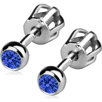 Náušnice Stříbrné šroubovací náušnice, tmavě modré zirkony
