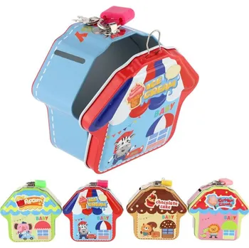 Pokladnička Teddies pokladnička se zámkem plechová chaloupka 10x10cm