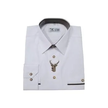 Pánská košile Luko Bílá myslivecká košile s výšivkou jelena - dlouhý rukáv - Velikost 38