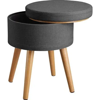 Taburet Taburet Yara čalouněný, lněný vzhled s úložným prostorem, tmavě šedá