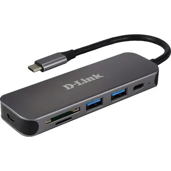 USB hub USB Hub D-Link 5v1 USB-C se čtečkou SD/microSD karet - šedý