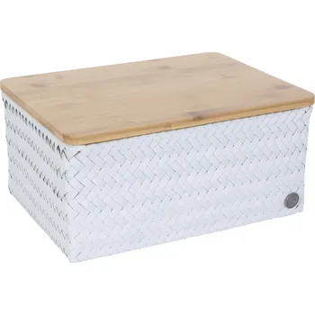 Úložný box HANDED BY Úložný koš s bambusovým víkem Top Fit large, ice grey