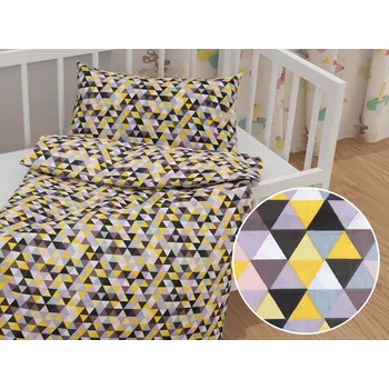Povlečení Dětské bavlněné povlečení do postýlky Sandra SA-218 Žluto-hnědo-růžové trojúhelníčky Do postýlky 90x140 a 50x70 cm