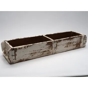 Starý truhlík z teakového dřeva s bílou patinou - velký