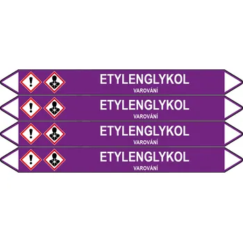 samolepka Značení potrubí, etylenglykol,4 ks, 250 × 26 mm