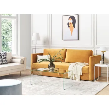 Pohovka Rozkládací pohovka žlutá sametová 3místná úložný prostor odnímatelné polštáře Moderní Beliani