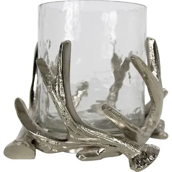 Svícen Skleněný svícen se stříbrným parožím - Ø 14*10 cm
