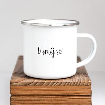 Domovi Bílý plecháček s nápisem Usměj se! 360ml