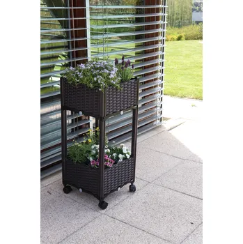 Květináč ALFIstyle Samozavlažovací variabilní truhlík - 40x40x26cm hnědý, balíček Věž