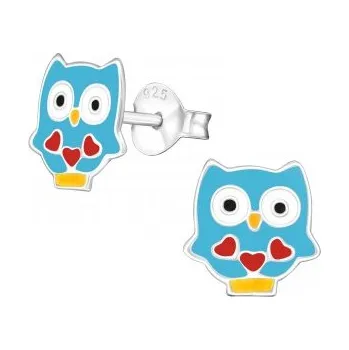 Náušnice Stříbrné náušnice sova a srdíčka - A4S39014 (Stříbrné náušnice na puzetu)