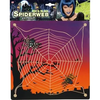 Karnevalový doplněk Pavučina svítící ve tmě se 2 pavouky