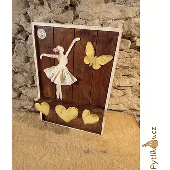 Baletka věšák - nástěnná dřevěná dekorace pro děti žlutá (Baletka - originální dřevěná dekorace do dětského pokoje.)