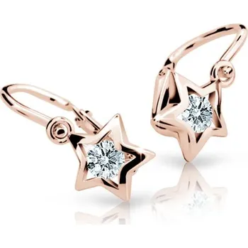 Náušnice Cutie Kids Jewellery c1942-10-10-x-4 Dětské náušnice hvězdičky z růžového zlata na brizuru Cutie C1942 White – zlatý šperk ryzosti 585/1000 v Dárkovém balení s Certifikátem GBERB-00354