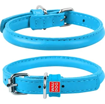 Obojek pro psa kulatý kožený modrý obojek pro dlouhosrsté psy - www.hafico.cz Obvod krku: 39-47cm,	šířka obojku: 10mm