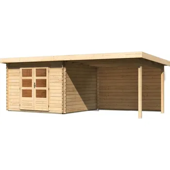 Zahradní domek LANIT PLAST Dřevěný domek KARIBU BASTRUP 5 + přístavek 300 cm včetně zadní stěny (9310) natur LG2920