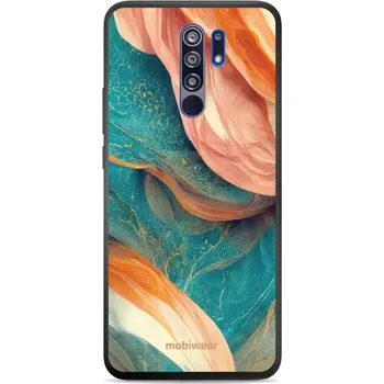 Pouzdro na mobilní telefon Lesklý kryt Mobiwear Glossy - Xiaomi Redmi 9 - G025G - Azurový a oranžový mramor (Prémiové lesklé pouzdro, obal, kryt Mobiwear Glossy na mobil Xiaomi Redmi 9 - G025G - Azurový a oranžový mramor, materiál Plast + TPU silikon - krytí po všech stranách,)