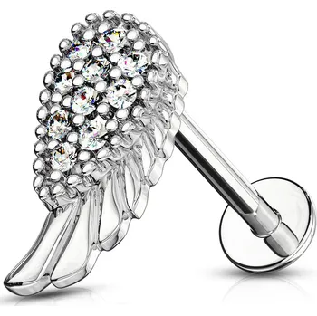 Piercing Piercingate Labreta - andělské křídlo PLA00279 - Barva/Motiv: Růžové zlato/Čirá, Délka tyčky: 6 mm, Průměr tyčky: 1,2 mm