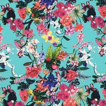 Šatovka žakárová N6192 aqua, barevné květy, š.150