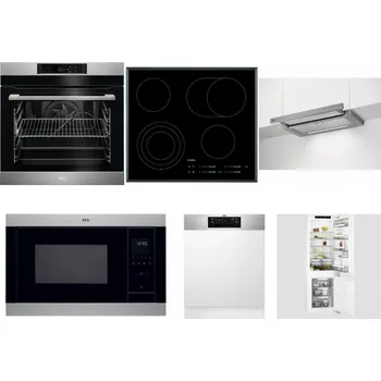 Set domácích spotřebičů AEG BPK742380M + AEG Mastery DirectTouch HK654070FB + AEG DPE5660M + AEG Mastery MSB2547D-M + AEG FEE72706PM + AEG Mastery FlexiShelf SCE818D3LC