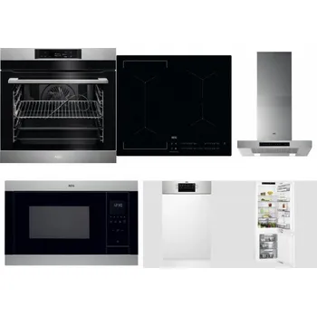 Set domácích spotřebičů AEG BPK742380M + AEG Mastery Bridge IKE64441IB + AEG Mastery DBB5660HM + AEG Mastery MSB2547D-M + AEG Mastery MaxiFlex FEE73517PM + AEG Mastery FlexiShelf SCE818D3LC