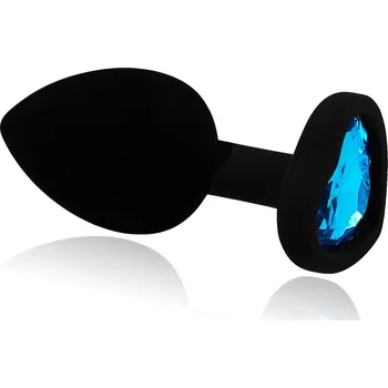 Anální šperk LOLO černý silikonový anální kolík s modrým diamantem - 3,3 cm
