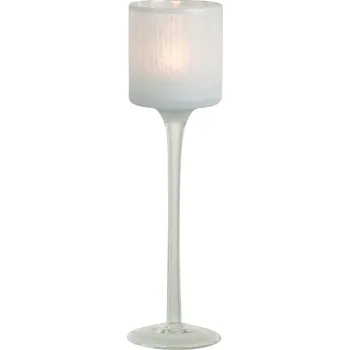 Svícen Bílý skleněný svícen na úzké noze na čajovou svíčku S - Ø 7*25 cm