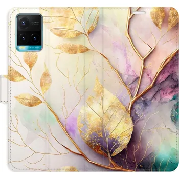 Pouzdro na mobilní telefon Flipové pouzdro iSaprio - Gold Leaves 02 - Vivo Y21 / Y21s / Y33s