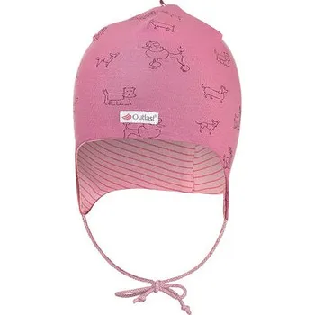 Čepice Dětská čepice Little Angel Outlast® podšitá zavazovací Pes - růžová/pruh starorůžový obvod hlavy 45-48 cm